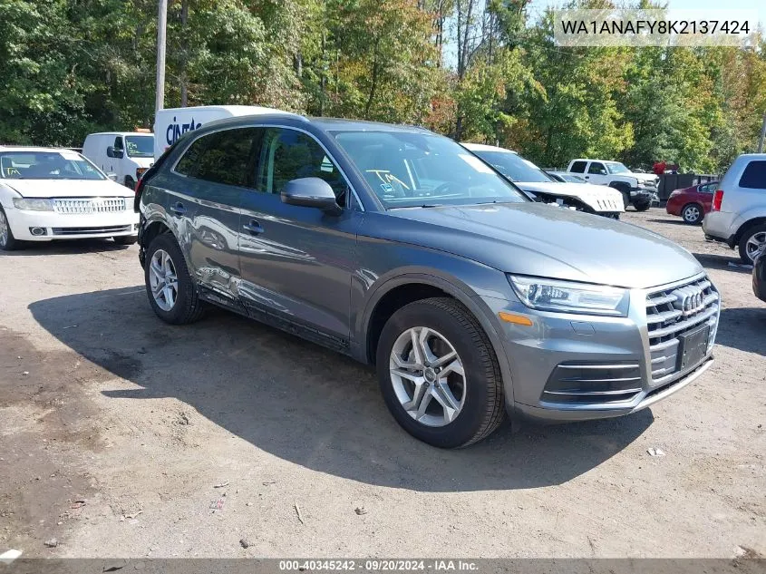 2019 Audi Q5 45 Premium VIN: WA1ANAFY8K2137424 Lot: 40345242