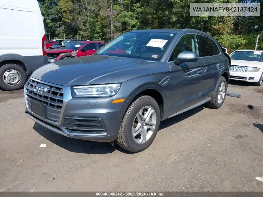 2019 Audi Q5 45 Premium VIN: WA1ANAFY8K2137424 Lot: 40345242