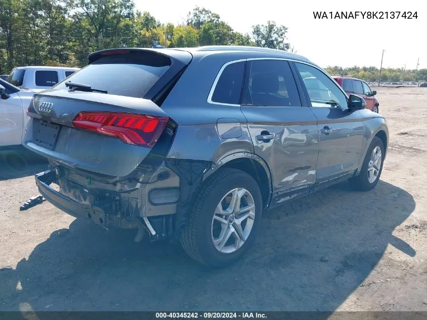 2019 Audi Q5 45 Premium VIN: WA1ANAFY8K2137424 Lot: 40345242