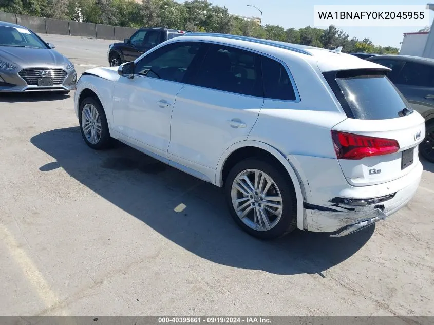 2019 Audi Q5 45 Premium VIN: WA1BNAFY0K2045955 Lot: 40395661