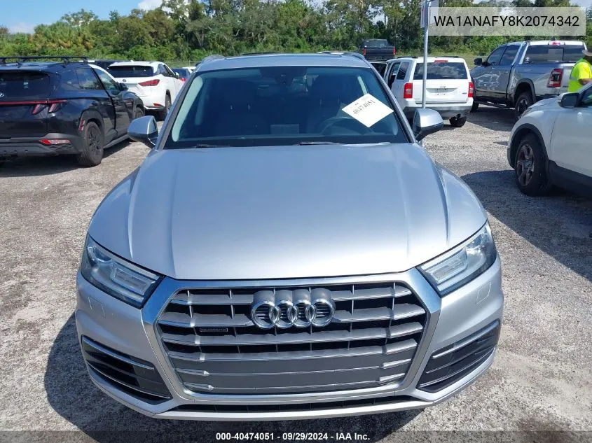 2019 Audi Q5 Premium VIN: WA1ANAFY8K2074342 Lot: 40474051