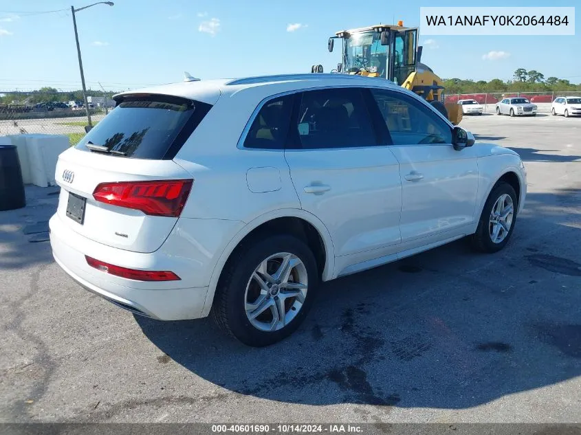 2019 Audi Q5 45 Premium VIN: WA1ANAFY0K2064484 Lot: 40601690