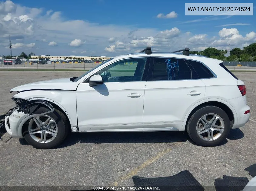 2019 Audi Q5 45 Premium VIN: WA1ANAFY3K2074524 Lot: 40617439