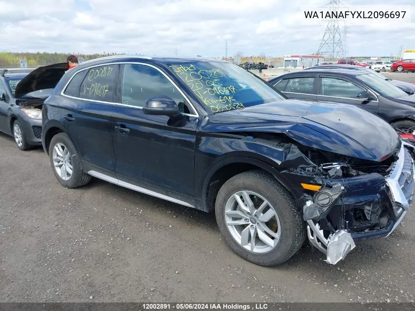 2020 Audi Q5 VIN: WA1ANAFYXL2096697 Lot: 12002891