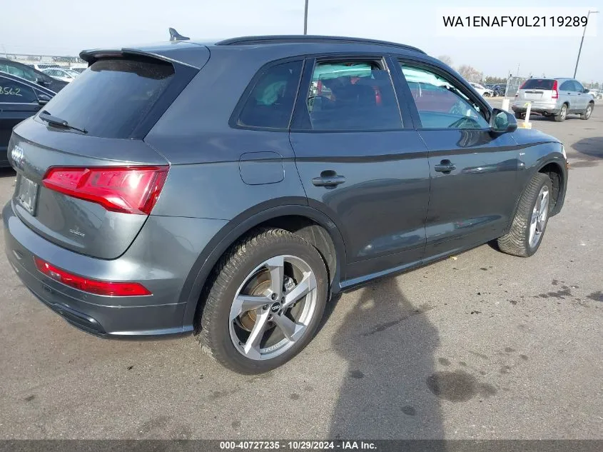 2020 Audi Q5 Titanium Premium Plus 45 Tfsi Quattro S Tronic VIN: WA1ENAFY0L2119289 Lot: 40727235