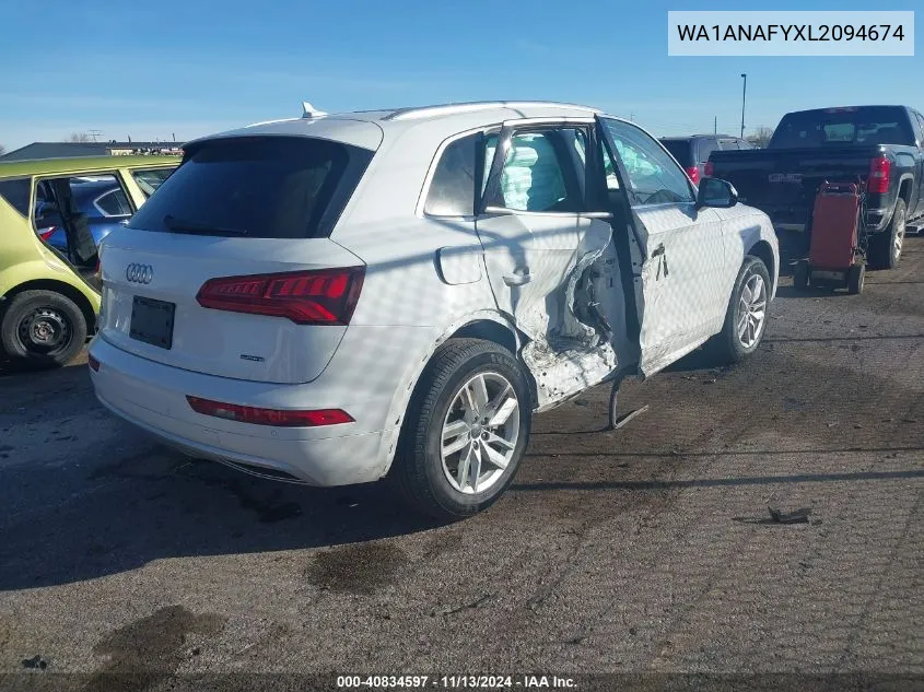 2020 Audi Q5 Premium 45 Tfsi Quattro S Tronic/Titanium Premium 45 Tfsi Quattro S Tronic VIN: WA1ANAFYXL2094674 Lot: 40834597