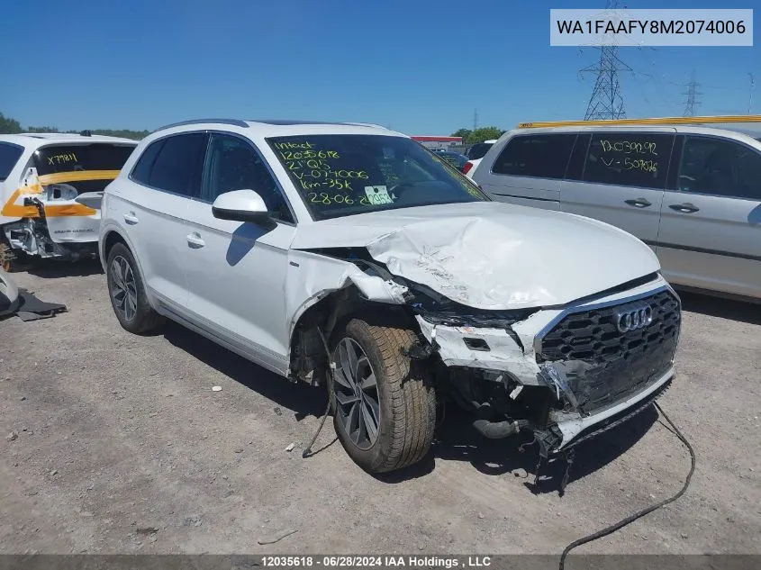 2021 Audi Q5 VIN: WA1FAAFY8M2074006 Lot: 12035618