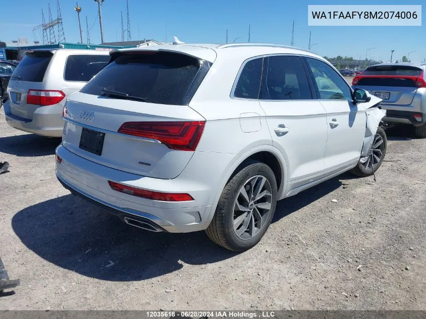 2021 Audi Q5 VIN: WA1FAAFY8M2074006 Lot: 12035618