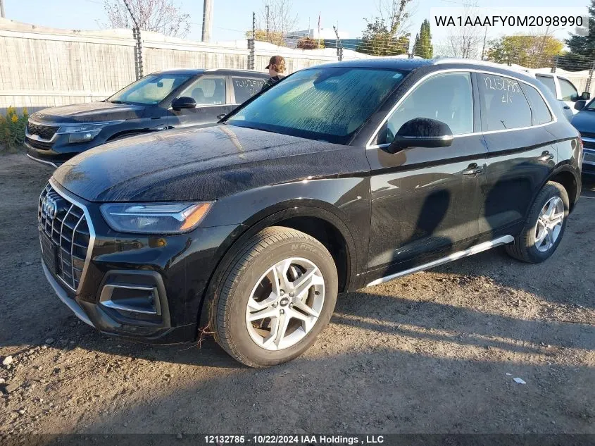 2021 Audi Q5 VIN: WA1AAAFY0M2098990 Lot: 12132785