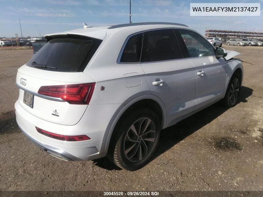 WA1EAAFY3M2137427 2021 Audi Q5 Progressiv