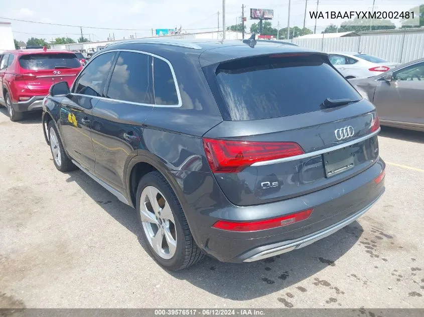 2021 Audi Q5 Premium Plus 45 Tfsi Quattro S Tronic VIN: WA1BAAFYXM2002481 Lot: 39576517