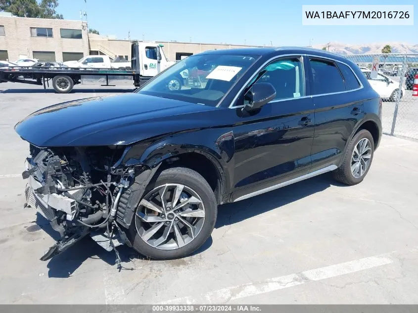 2021 Audi Q5 Premium Plus 45 Tfsi Quattro S Tronic VIN: WA1BAAFY7M2016726 Lot: 39933338