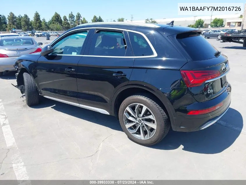 2021 Audi Q5 Premium Plus 45 Tfsi Quattro S Tronic VIN: WA1BAAFY7M2016726 Lot: 39933338