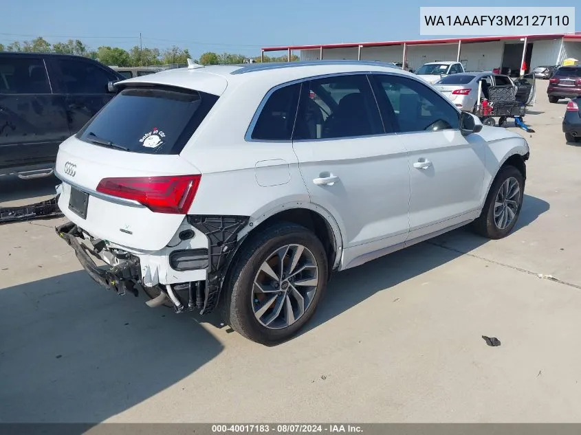 2021 Audi Q5 Premium 45 Tfsi Quattro S Tronic VIN: WA1AAAFY3M2127110 Lot: 40017183