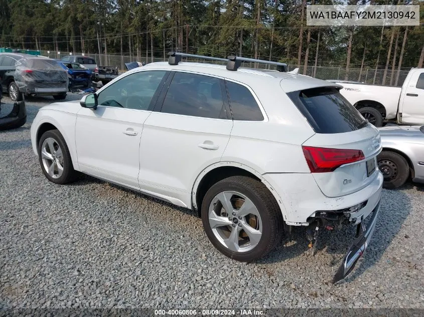 2021 Audi Q5 Premium Plus 45 Tfsi Quattro S Tronic VIN: WA1BAAFY2M2130942 Lot: 40060806