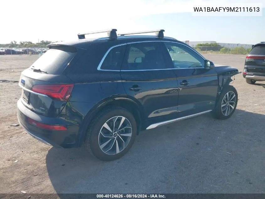 2021 Audi Q5 Premium Plus 45 Tfsi Quattro S Tronic VIN: WA1BAAFY9M2111613 Lot: 40124626