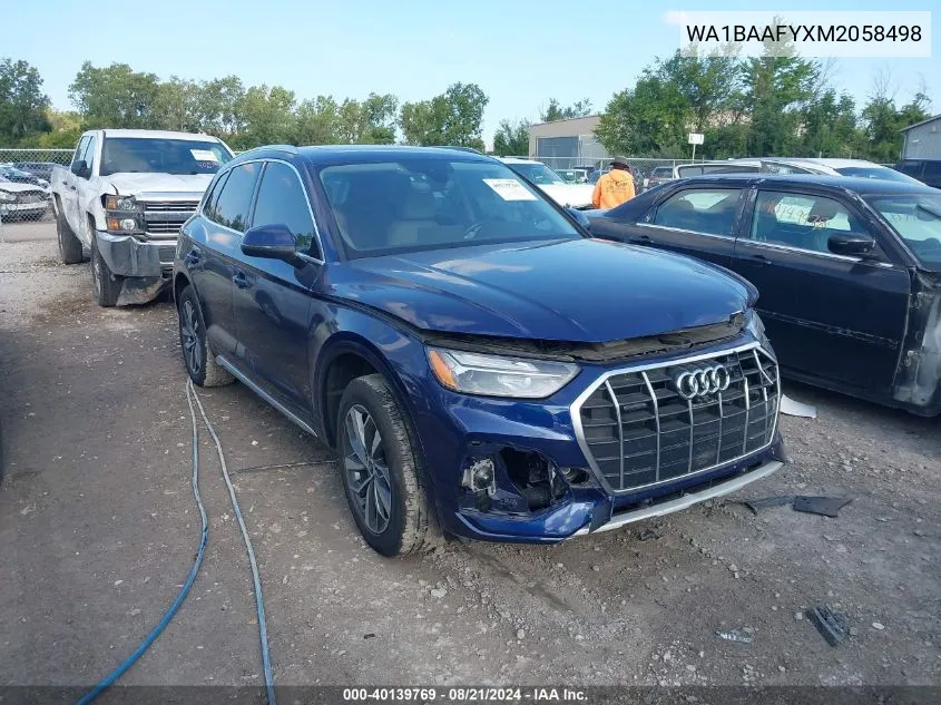 WA1BAAFYXM2058498 2021 Audi Q5 Premium Plus