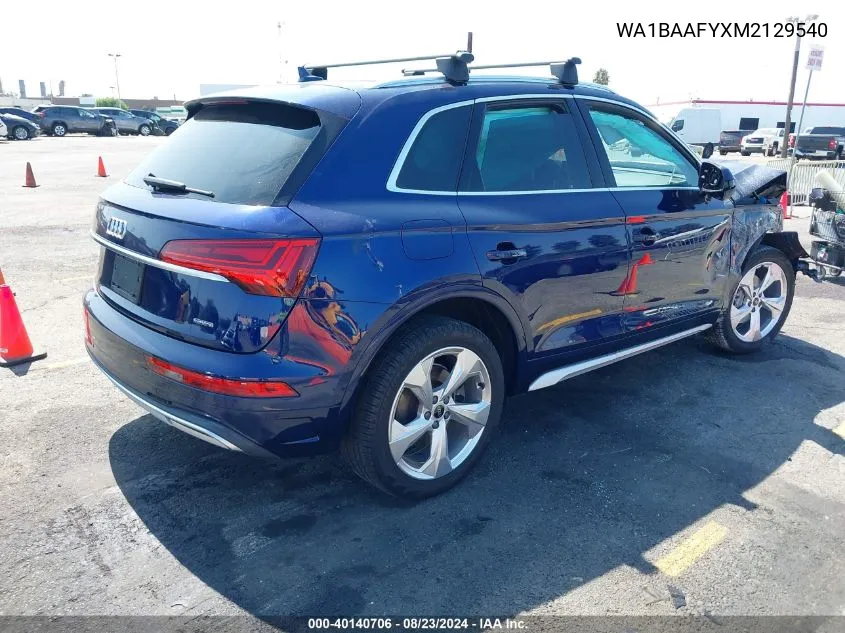 2021 Audi Q5 Premium Plus 45 Tfsi Quattro S Tronic VIN: WA1BAAFYXM2129540 Lot: 40140706