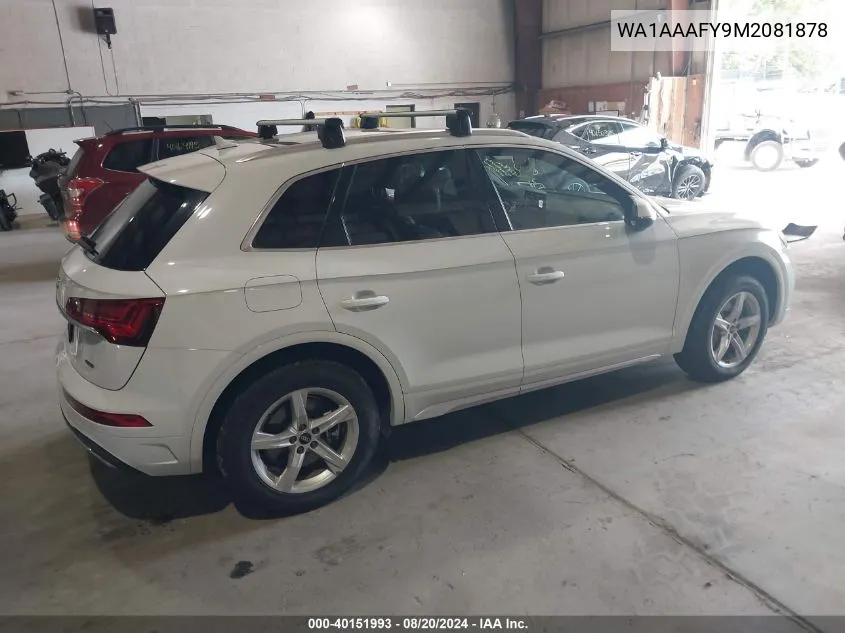 2021 Audi Q5 Premium 45 Tfsi Quattro S Tronic VIN: WA1AAAFY9M2081878 Lot: 40151993