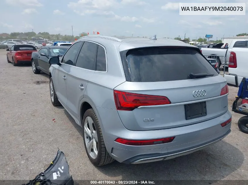 2021 Audi Q5 Premium Plus 45 Tfsi Quattro S Tronic VIN: WA1BAAFY9M2040073 Lot: 40170043