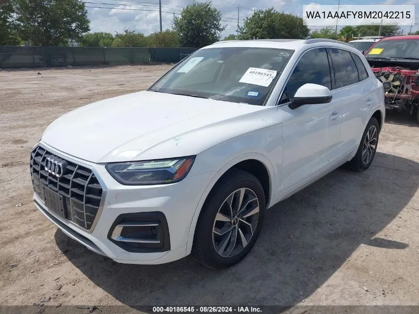 2021 Audi Q5 Premium 45 Tfsi Quattro S Tronic VIN: WA1AAAFY8M2042215 Lot: 40186545