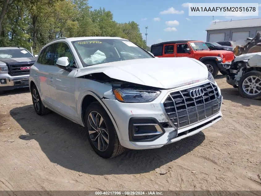 2021 Audi Q5 Premium 45 Tfsi Quattro S Tronic VIN: WA1AAAFY5M2051678 Lot: 40217996