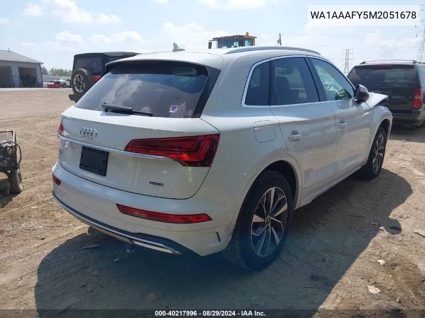 2021 Audi Q5 Premium 45 Tfsi Quattro S Tronic VIN: WA1AAAFY5M2051678 Lot: 40217996