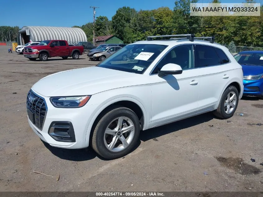 2021 Audi Q5 Premium 45 Tfsi Quattro S Tronic VIN: WA1AAAFY1M2033324 Lot: 40254774