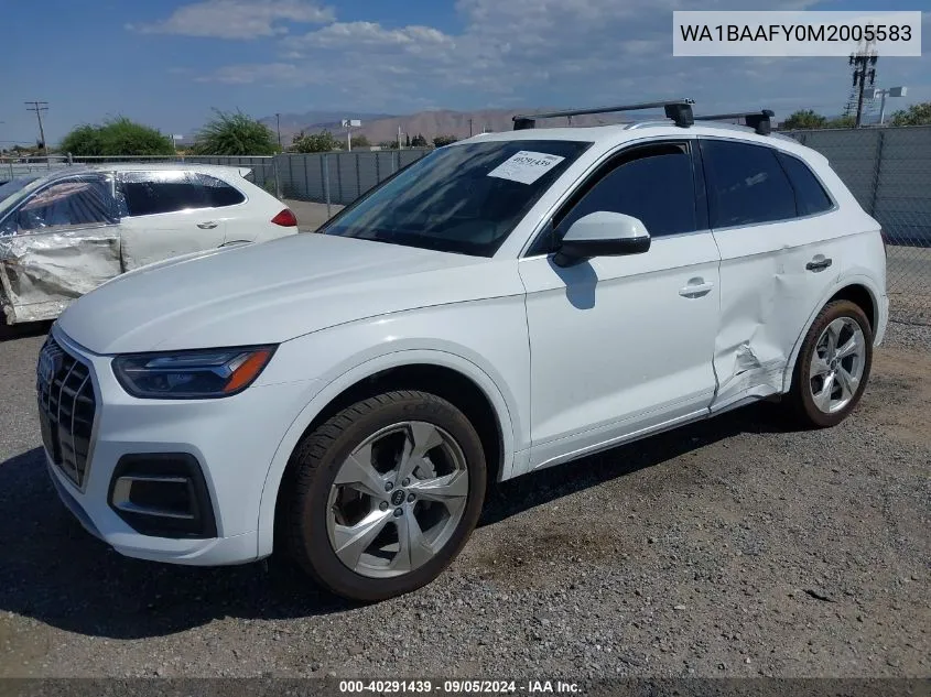 2021 Audi Q5 Premium Plus 45 Tfsi Quattro S Tronic VIN: WA1BAAFY0M2005583 Lot: 40291439