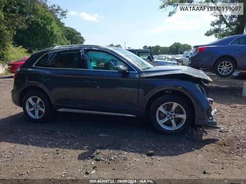 2021 Audi Q5 Premium 45 Tfsi Quattro S Tronic VIN: WA1AAAFY8M2119097 Lot: 40308722