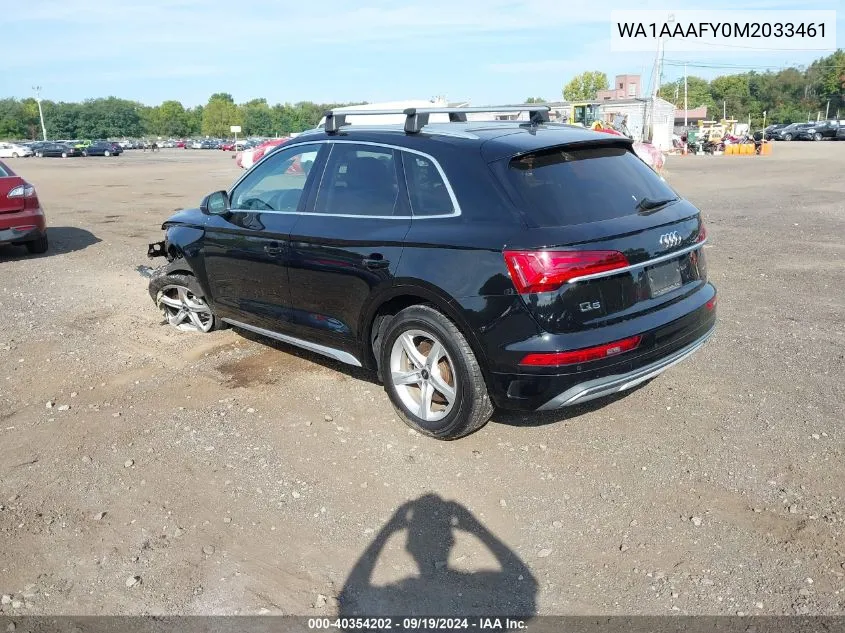 2021 Audi Q5 Premium 45 Tfsi Quattro S Tronic VIN: WA1AAAFY0M2033461 Lot: 40354202