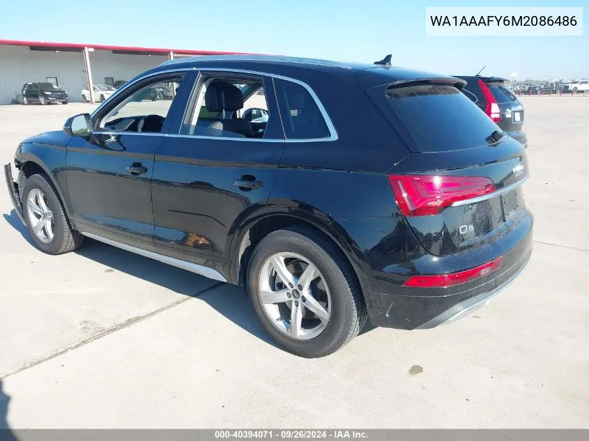 2021 Audi Q5 Premium VIN: WA1AAAFY6M2086486 Lot: 40394071