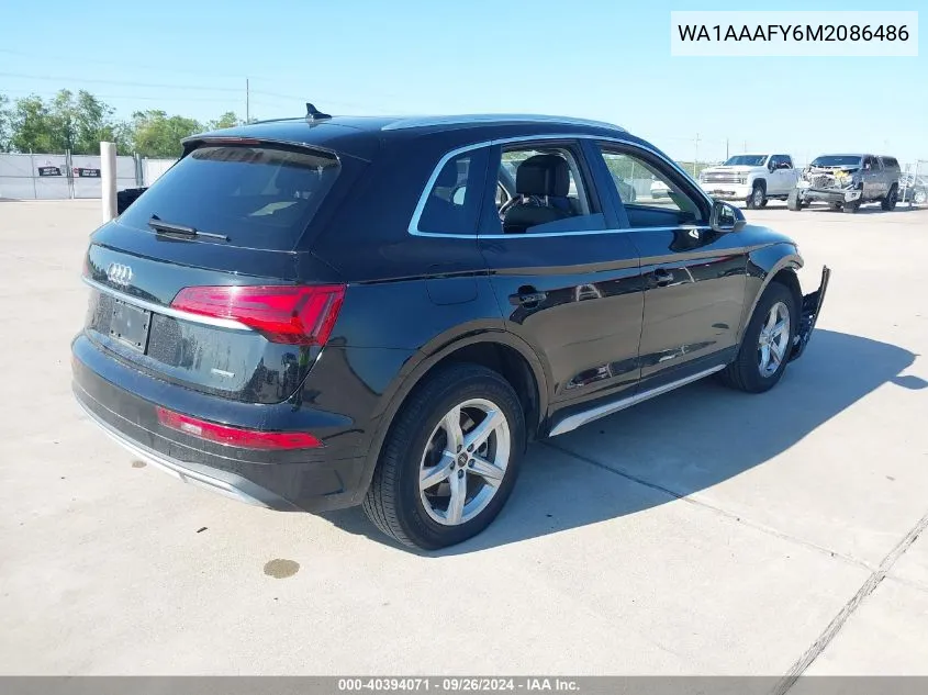 2021 Audi Q5 Premium VIN: WA1AAAFY6M2086486 Lot: 40394071