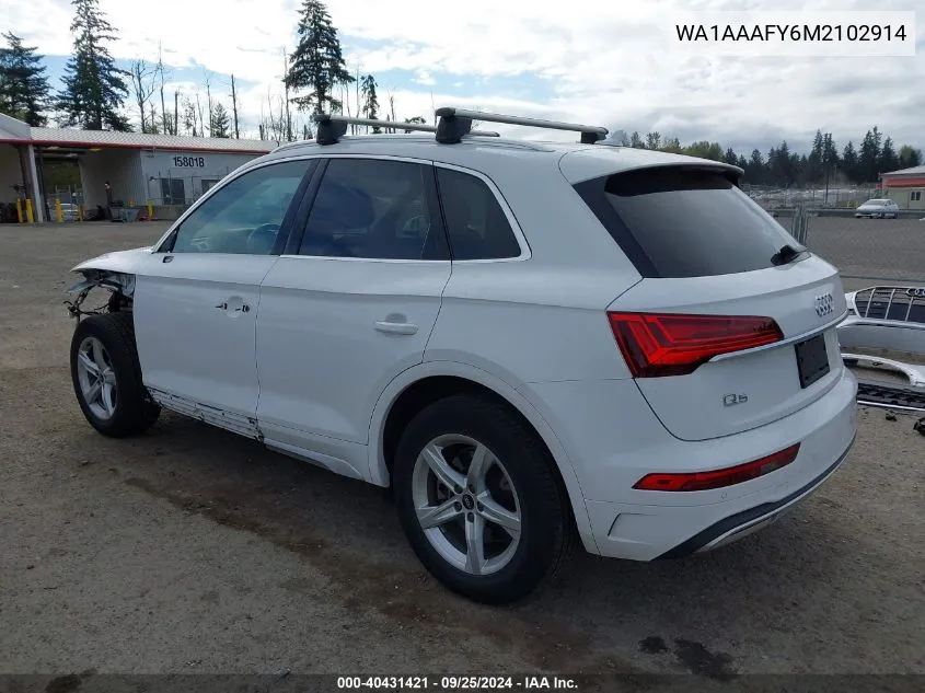 2021 Audi Q5 Premium 45 Tfsi Quattro S Tronic VIN: WA1AAAFY6M2102914 Lot: 40431421