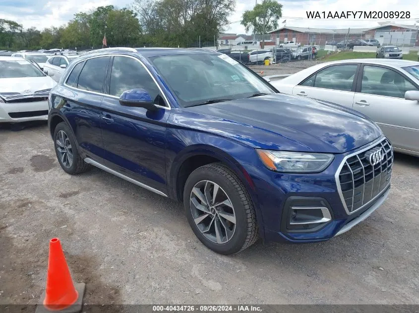 2021 Audi Q5 Premium 45 Tfsi Quattro S Tronic VIN: WA1AAAFY7M2008928 Lot: 40434726