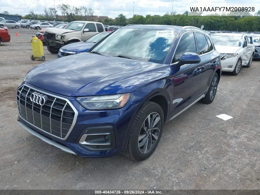 2021 Audi Q5 Premium 45 Tfsi Quattro S Tronic VIN: WA1AAAFY7M2008928 Lot: 40434726