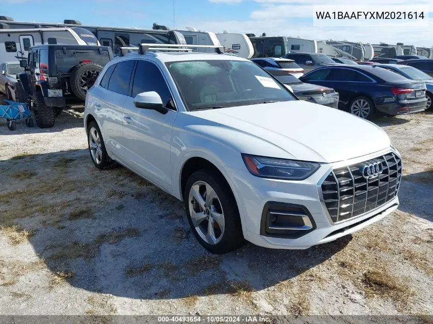 2021 Audi Q5 Premium Plus 45 Tfsi Quattro S Tronic VIN: WA1BAAFYXM2021614 Lot: 40493654