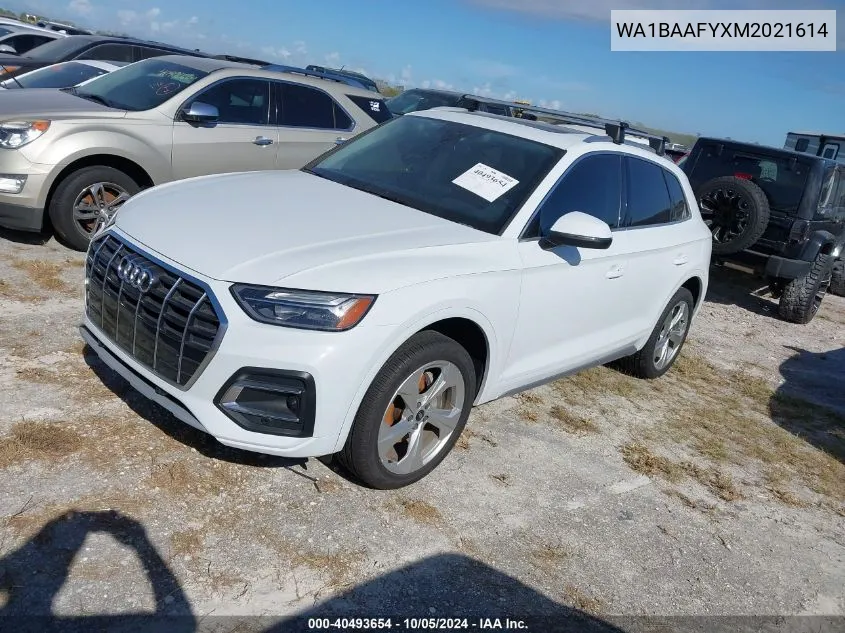 2021 Audi Q5 Premium Plus 45 Tfsi Quattro S Tronic VIN: WA1BAAFYXM2021614 Lot: 40493654