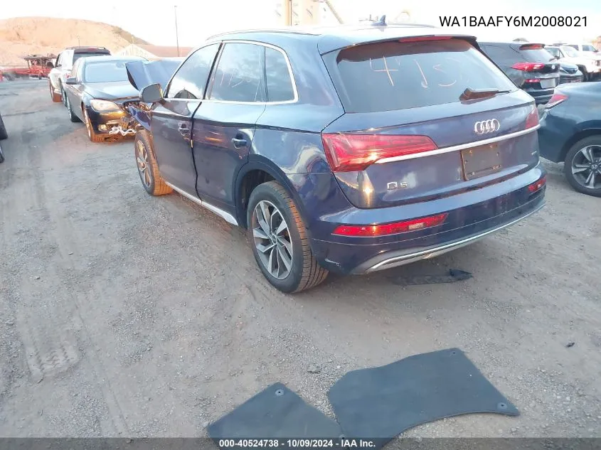 2021 Audi Q5 Premium Plus VIN: WA1BAAFY6M2008021 Lot: 40524738