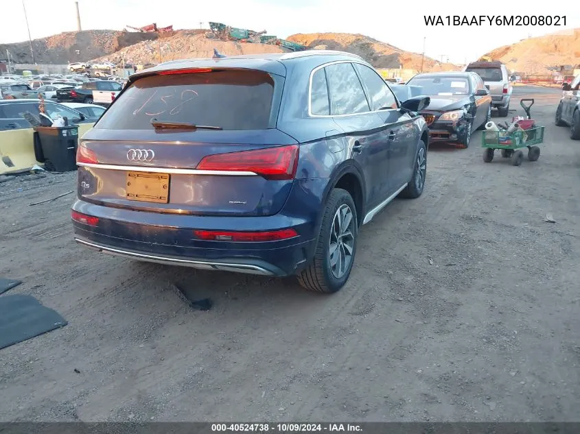 2021 Audi Q5 Premium Plus VIN: WA1BAAFY6M2008021 Lot: 40524738