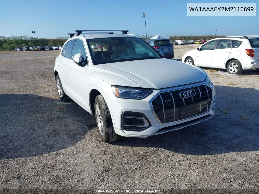 2021 Audi Q5 Premium 45 Tfsi Quattro S Tronic VIN: WA1AAAFY2M2110699 Lot: 40539841