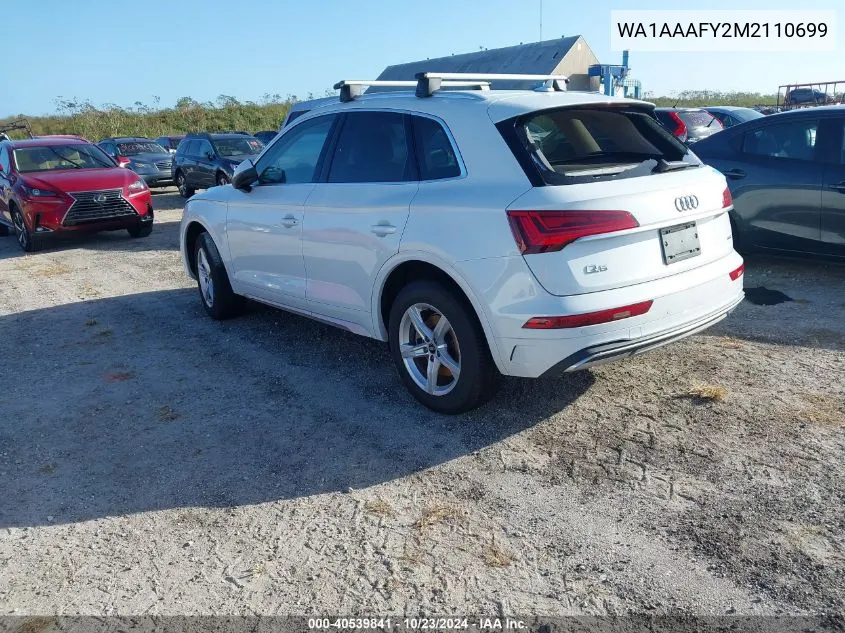 2021 Audi Q5 Premium 45 Tfsi Quattro S Tronic VIN: WA1AAAFY2M2110699 Lot: 40539841