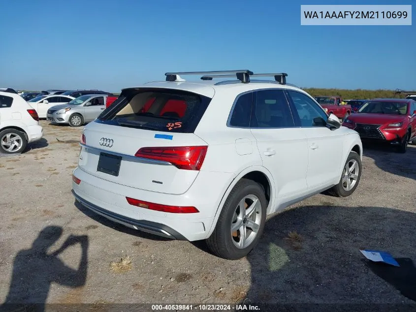 2021 Audi Q5 Premium 45 Tfsi Quattro S Tronic VIN: WA1AAAFY2M2110699 Lot: 40539841