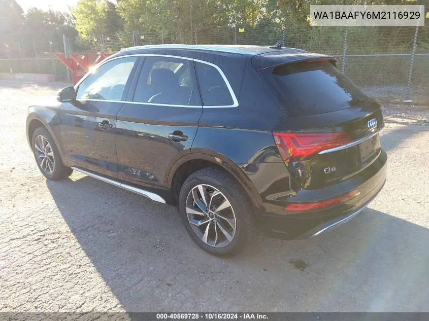 2021 Audi Q5 Premium Plus 45 Tfsi Quattro S Tronic VIN: WA1BAAFY6M2116929 Lot: 40569728