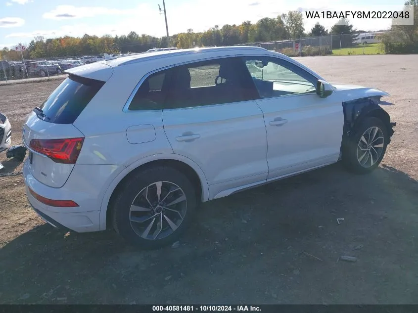 2021 Audi Q5 Premium Plus 45 Tfsi Quattro S Tronic VIN: WA1BAAFY8M2022048 Lot: 40581481