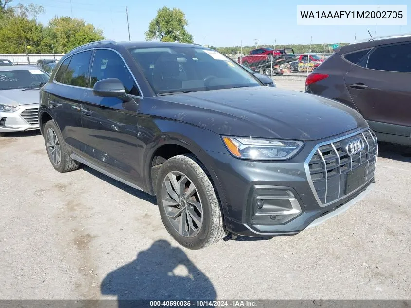 2021 Audi Q5 Premium VIN: WA1AAAFY1M2002705 Lot: 40590035