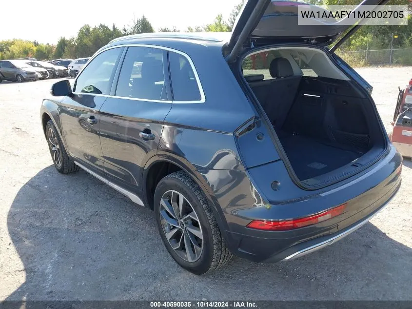 2021 Audi Q5 Premium VIN: WA1AAAFY1M2002705 Lot: 40590035