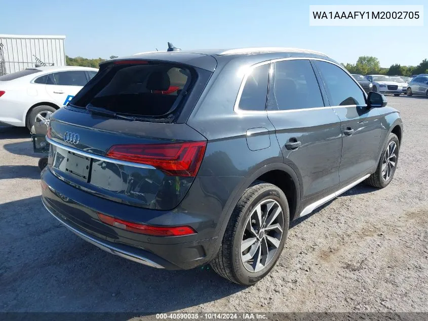 2021 Audi Q5 Premium VIN: WA1AAAFY1M2002705 Lot: 40590035