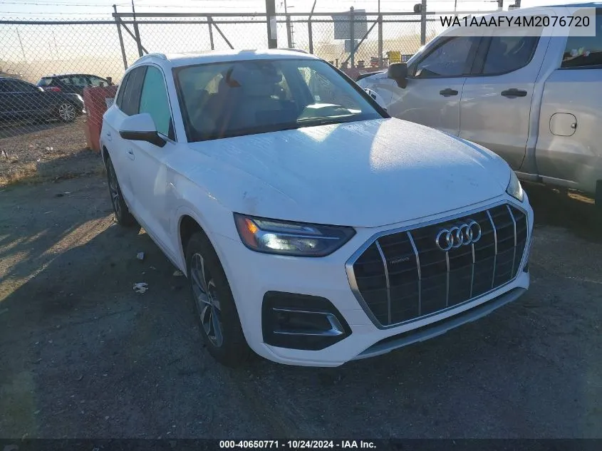 2021 Audi Q5 Premium 45 Tfsi Quattro S Tronic VIN: WA1AAAFY4M2076720 Lot: 40650771