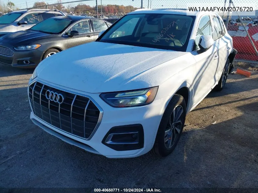 2021 Audi Q5 Premium 45 Tfsi Quattro S Tronic VIN: WA1AAAFY4M2076720 Lot: 40650771